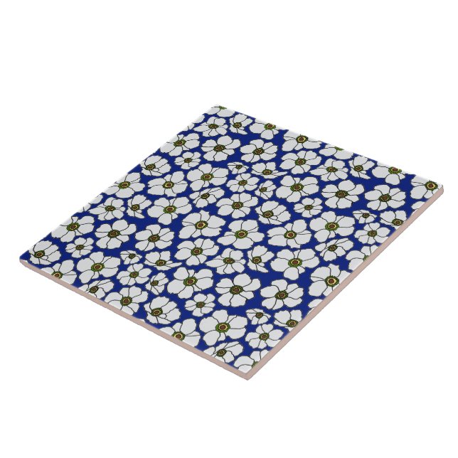 Azulejo De Cerâmica Mod Flores Silvestres Azuis E Brancas  (Lateral)