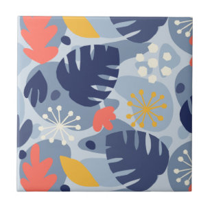 Azulejo De Cerâmica Mod Monstera Leaf Abstrato havaiano Tropical - Azu