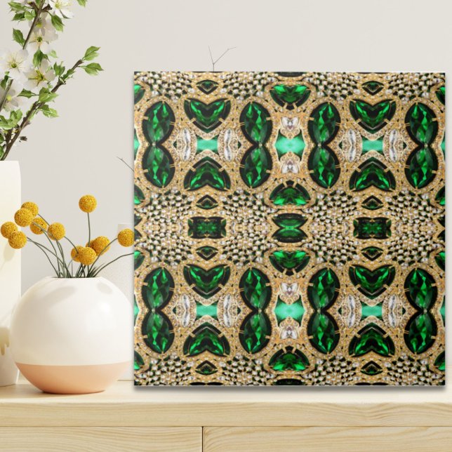 Azulejo De Cerâmica moda cinzenta arte deco ouro esmeralda verde (girly chic fashion art deco gold emerald green ceramic tile)
