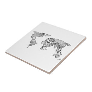 Azulejo De Cerâmica Modelo de Arte do Mapa Mundial Único