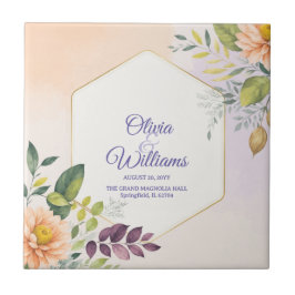 Azulejo De Cerâmica Modelo de Convite de Casamento Floral Elegante