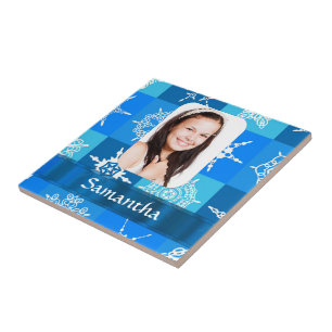 Azulejo De Cerâmica Modelo de foto de padrão de neve azul