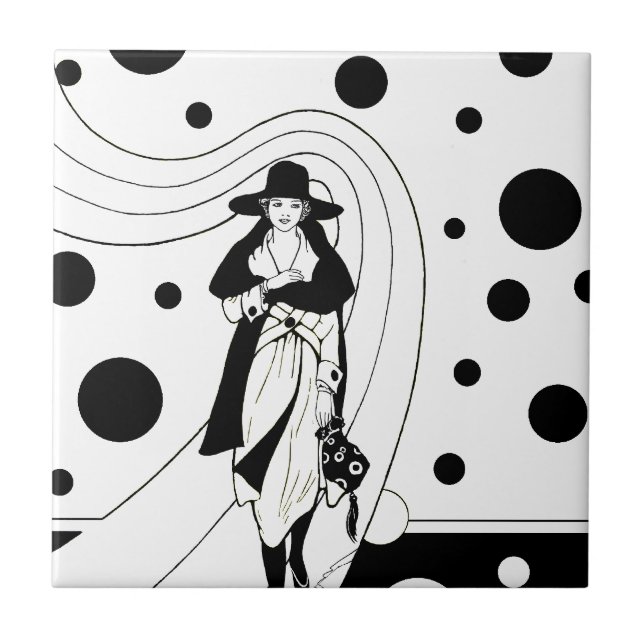 Azulejo De Cerâmica Modelo de Passarela Retro, Moda Art Déco Vintage (Frente)