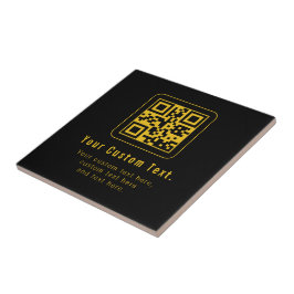 Azulejo De Cerâmica Modelo de QR Code e Texto Editável | Preto e Doura