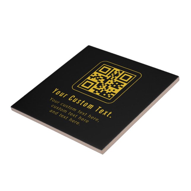 Azulejo De Cerâmica Modelo de QR Code e Texto Editável | Preto e Doura (Lateral)