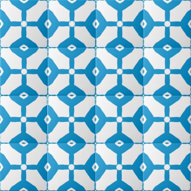 Azulejo De Cerâmica Modern Abstract Blue White Blocks Dots Pattern (Blue White Dots Blocks Lines Tile Pattern)