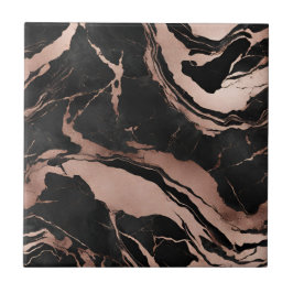 Azulejo De Cerâmica Modern Black Rose Gold Marble Pattern
