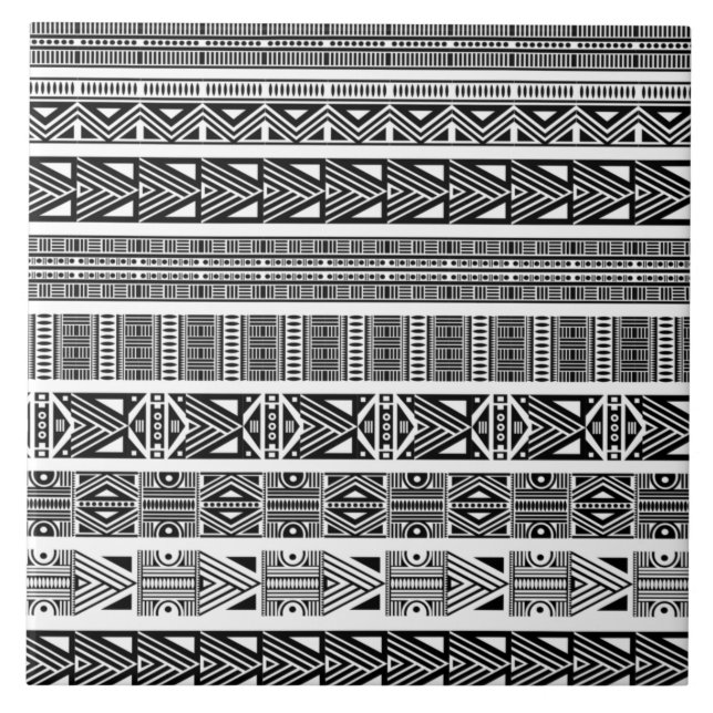 Azulejo De Cerâmica Modern Boho Black and White Pattern Strips Cerâmic (Frente)