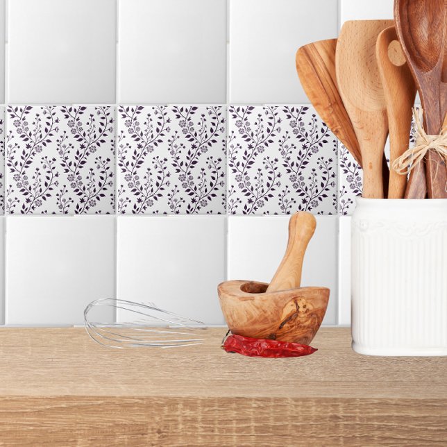 Azulejo De Cerâmica Modern Boho Floral Pattern Plum White (Criador carregado)