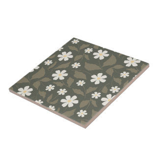 Azulejo De Cerâmica Modern Farmhouse Daisy Oliva Escura Salvia Floral