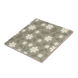 Azulejo De Cerâmica Modern Farmhouse Daisy Tons Olive e Terra Silencia