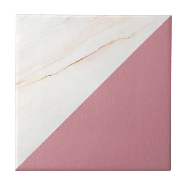 Azulejo De Cerâmica Modern Faux Rosa Dourado Marble (Frente)