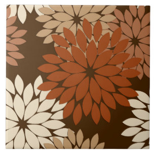Azulejo De Cerâmica Modern Floral Kimono Impressão, Dark Brown e Tan