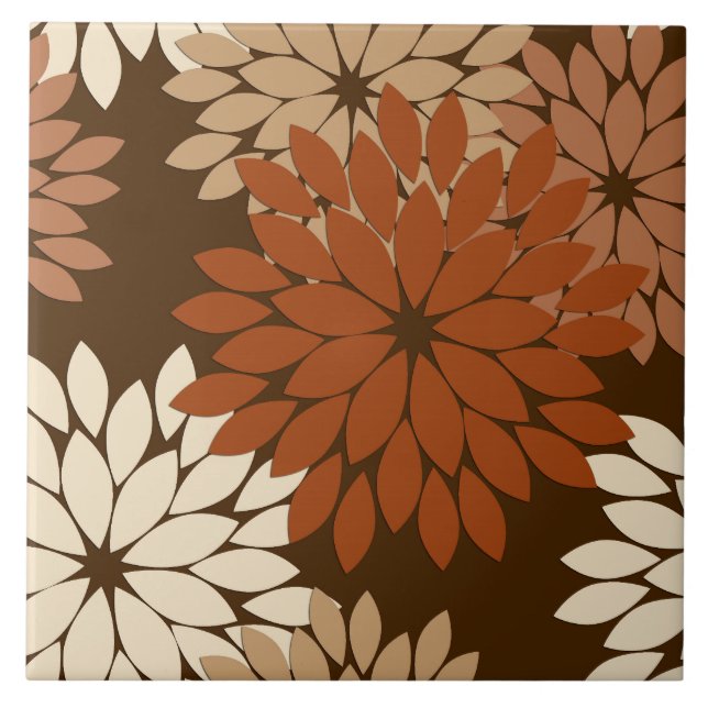 Azulejo De Cerâmica Modern Floral Kimono Impressão, Dark Brown e Tan (Frente)