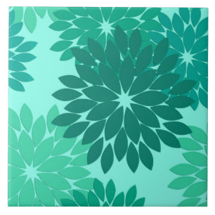 Azulejo De Cerâmica Modern Floral Kimono Impressão, Turquoise, Teal &
