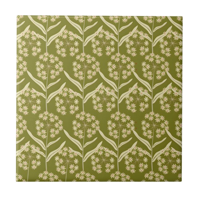 Azulejo De Cerâmica Modern Floral Pattern: White Umbel Flowers (Frente)