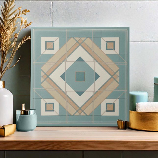 Azulejo De Cerâmica Modern Geometric Abstract Pat#15 Teal ID1192 (Criador carregado)