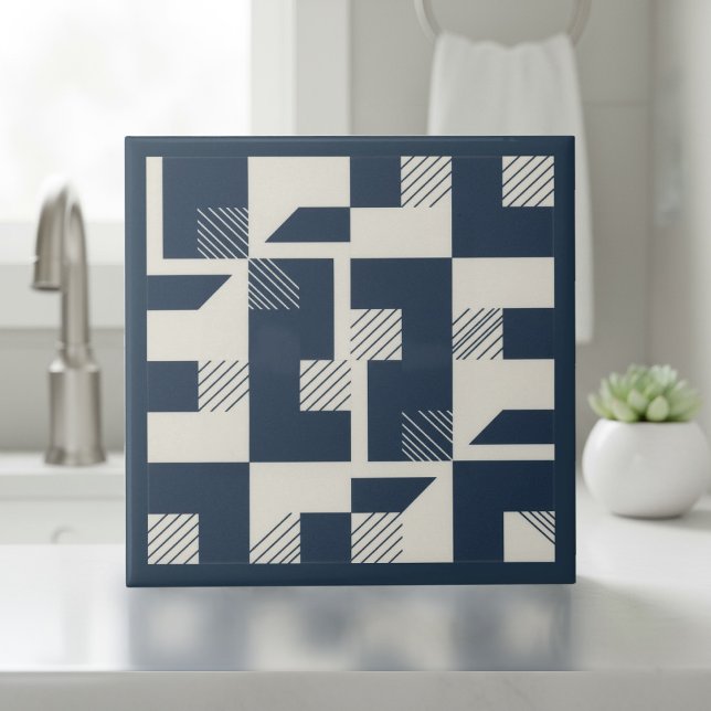 Azulejo De Cerâmica Modern Geometric Abstract Pat#3 Navy ID1192 (Criador carregado)