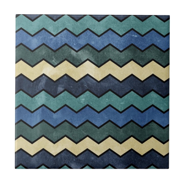 Azulejo De Cerâmica Modern Manly Blue Chevrons (Frente)