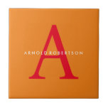 Azulejo De Cerâmica Modern Monograma Trendy Orange Red<br><div class="desc">Representa-se com esta design moderna e elegante. Esse modelo pode ser personalizado para atender a todas as profissões profissionais.</div>