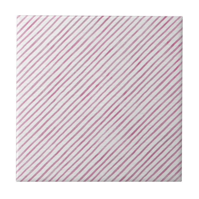 Azulejo De Cerâmica Modern Pink And White Stripes Ceramic Tile (Frente)