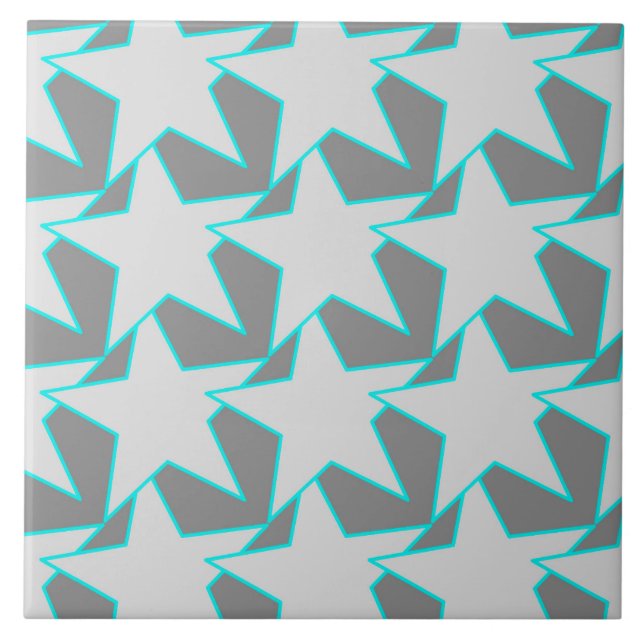 Azulejo De Cerâmica Modern Star Geométrico - cinzas e turquesa (Frente)