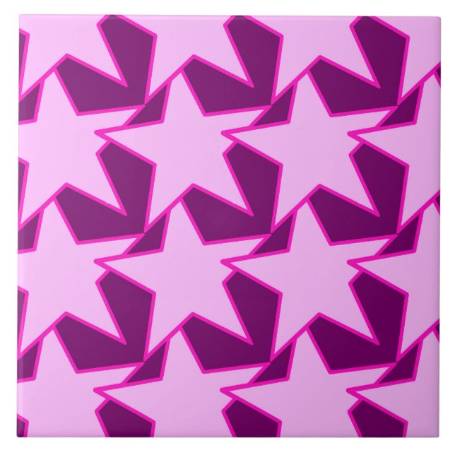 Azulejo De Cerâmica Modern Star Geométrico - rosa e ametista roxo (Frente)