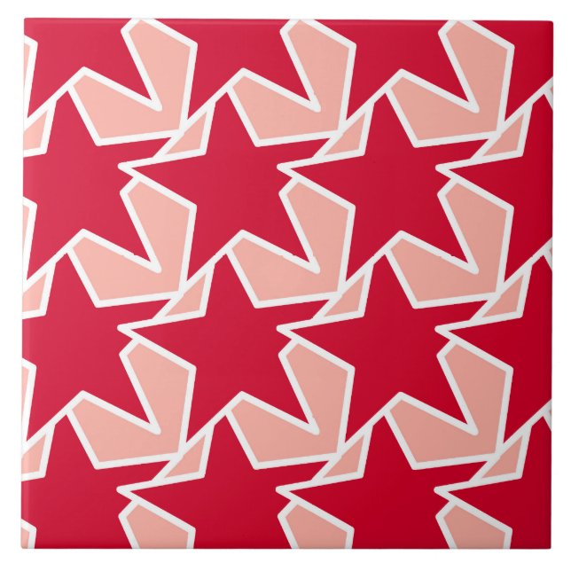 Azulejo De Cerâmica Modern Star Geométrico - vermelho-coral e rosa (Frente)