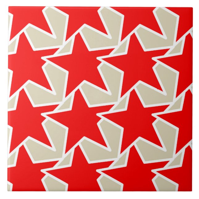 Azulejo De Cerâmica Modern Star Geométrico - vermelho profundo e estic (Frente)