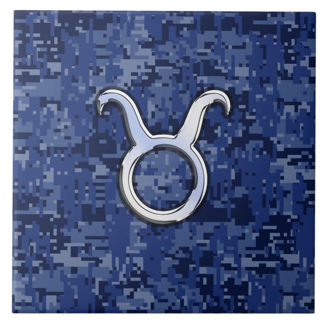 Azulejo De Cerâmica Modern Taurus Zodiac - Símbolo Azul - Camuflagem D (Frente)