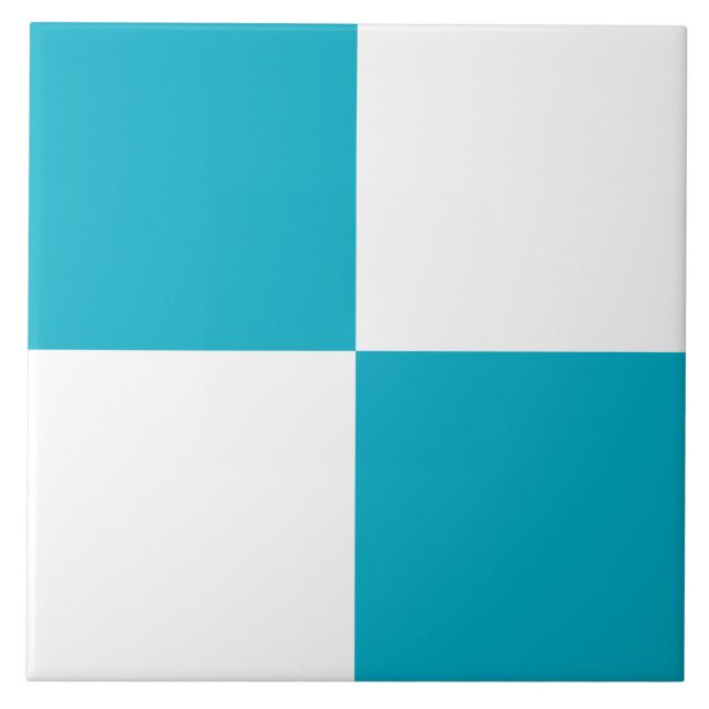 Azulejo De Cerâmica Modern Turquoise White Checkered Ceramic Tile (Frente)