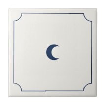 Modern whimsical simple beige tile with blue moon