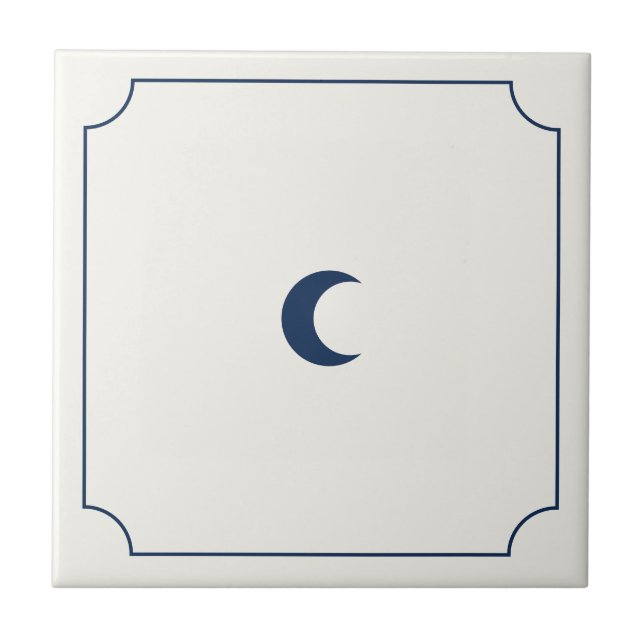 Azulejo De Cerâmica Modern whimsical simple beige tile with blue moon (Frente)