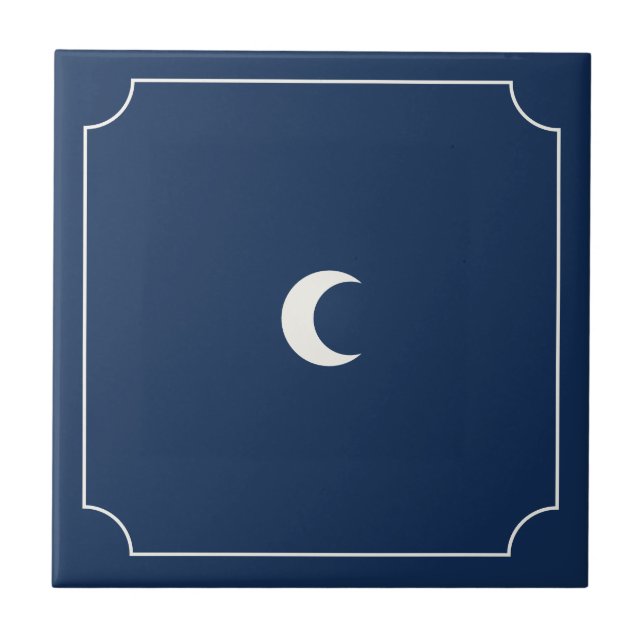 Azulejo De Cerâmica Modern whimsical simple dark blue tile with moon (Frente)