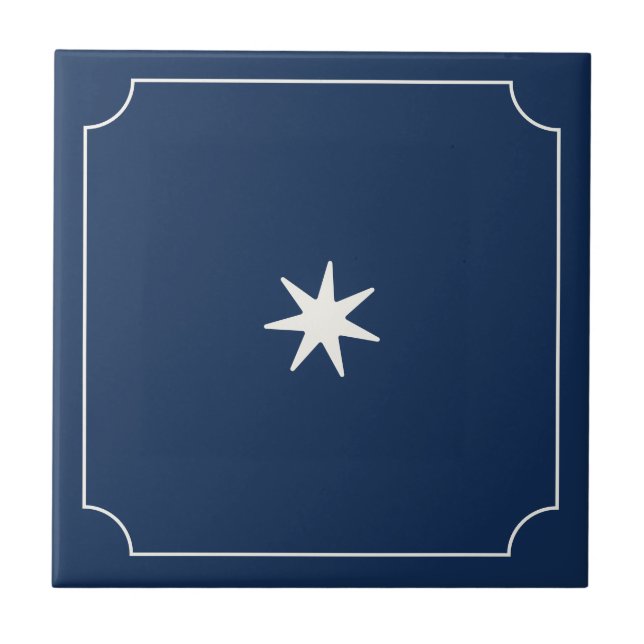 Azulejo De Cerâmica Modern whimsical simple dark blue tile with star (Frente)
