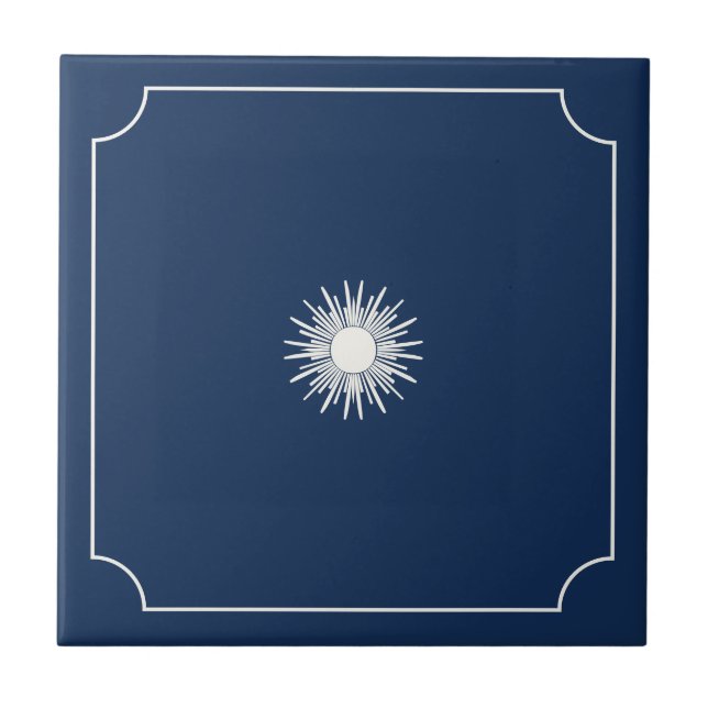 Azulejo De Cerâmica Modern whimsical simple dark blue tile with sun (Frente)