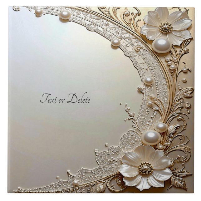 Azulejo De Cerâmica Modern White Flowers Pearls Ceramic Tile (Frente)