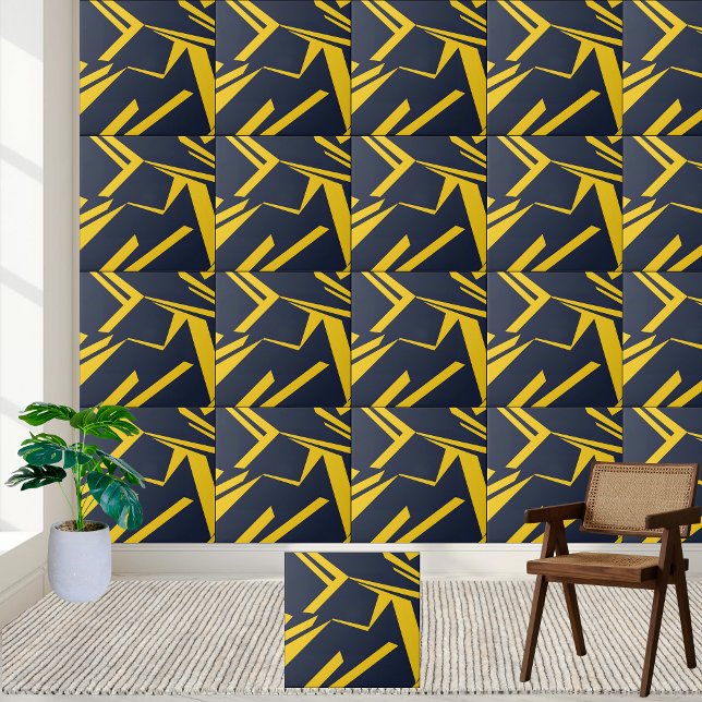 Azulejo de cerâmica moderna geométrica amarela e M (Modern Geometric Yellow and Navy Ceramic Tile)