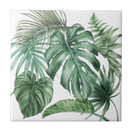 Azulejo De Cerâmica Moderna Watercolor Monstera Folhas Tropicais