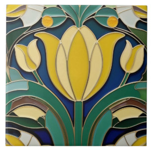 Azulejo De Cerâmica Modernidade Arte Nouveau Flor Amarelo