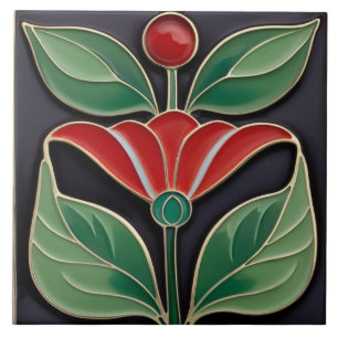 Azulejo De Cerâmica Modernista Art Nouveau Faux Alivio Flor Vermelho N