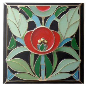 Azulejo De Cerâmica Modernista Art Nouveau Faux Alivio Flor Vermelho V