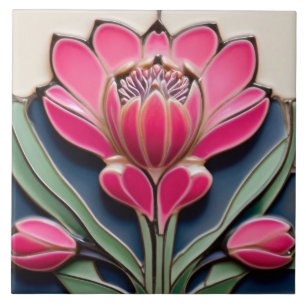 Azulejo De Cerâmica Modernista Art Nouveau Protea Flor Quente Rosa