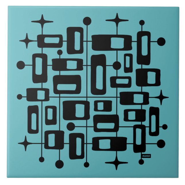 Azulejo De Cerâmica Moderno Abstrato Atômico de Meados do Século (Frente)