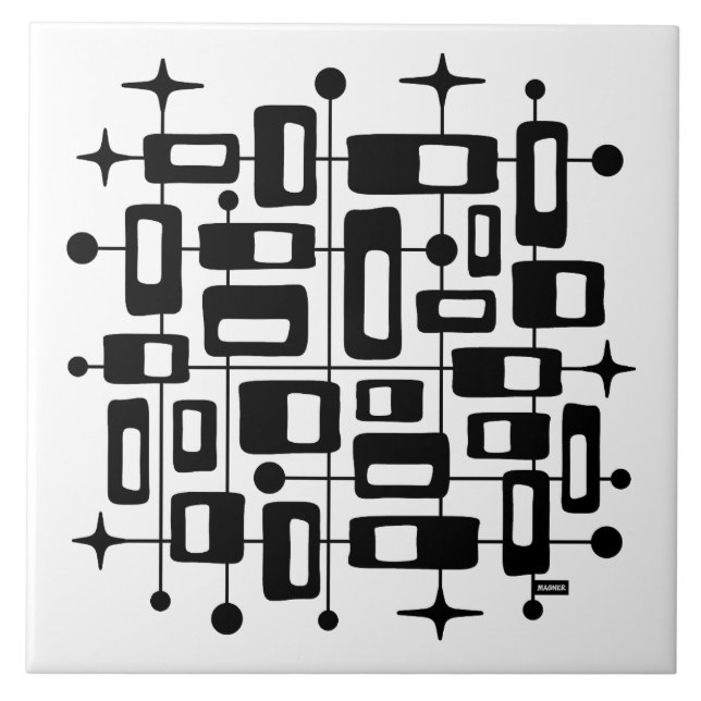 Azulejo De Cerâmica Moderno Abstrato Atômico de Meados do Século (Frente)