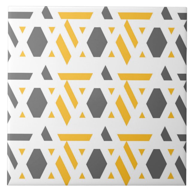 Azulejo De Cerâmica Moderno, abstrato, cinza, amarelo-mostarda, branco (Frente)