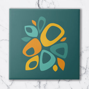 Azulejo De Cerâmica Moderno Abstrato Estiloso Laranja Mostarda Azul-tu