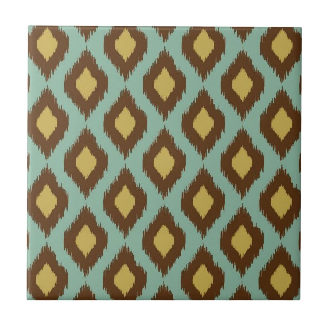 Azulejo De Cerâmica Moderno amarelo azul do ikat tribal moderno (Frente)