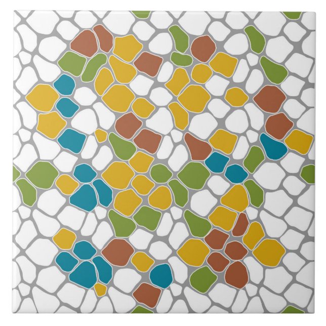 Azulejo De Cerâmica Moderno, amarelo mostarda, verde, branco (Frente)