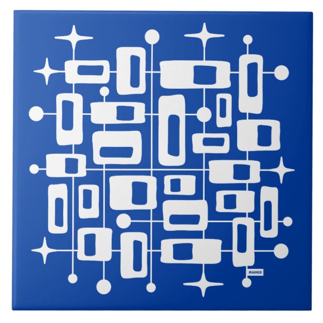 Azulejo De Cerâmica Moderno Atômico Abstrato de Meados do Século (Frente)